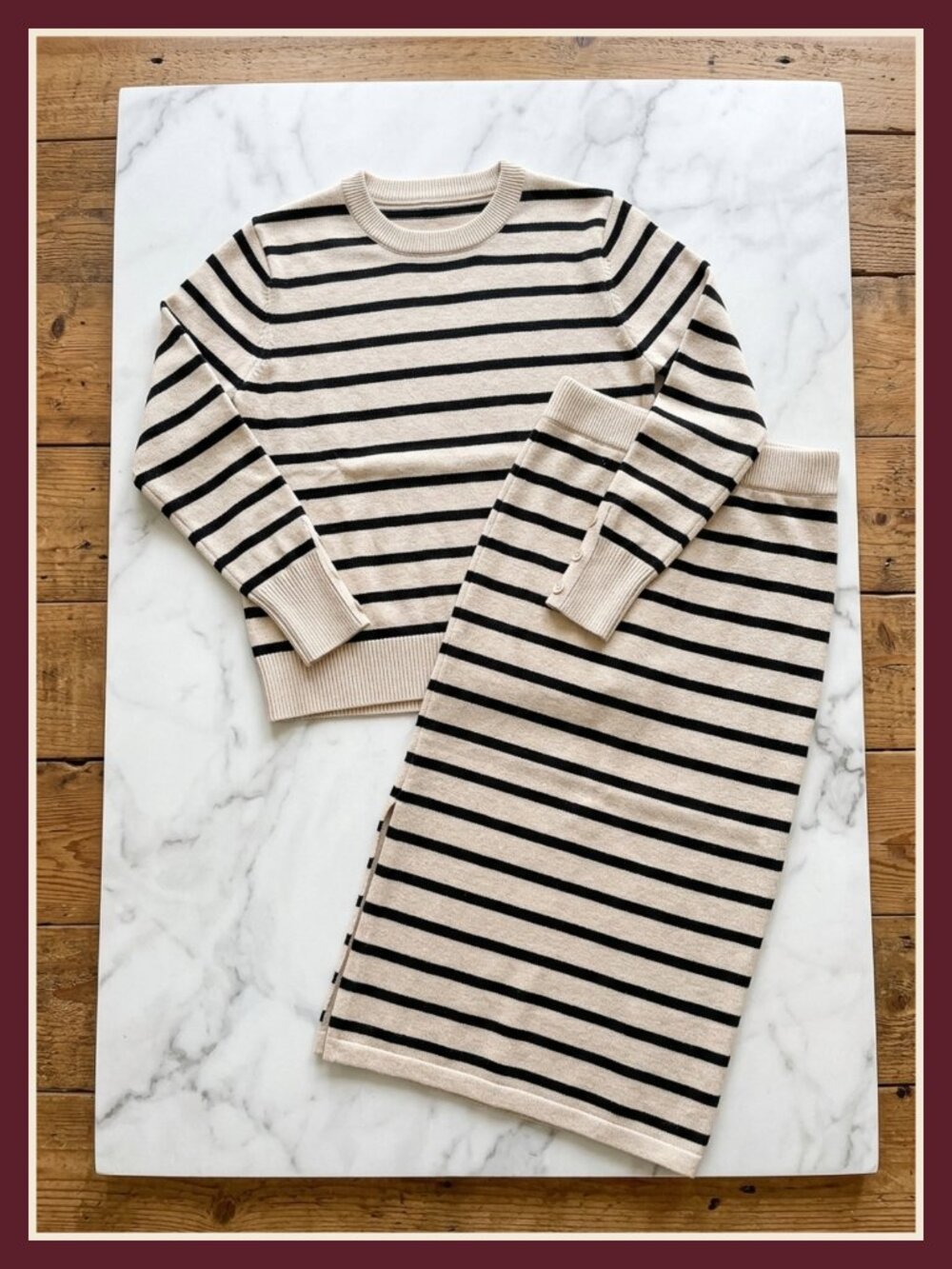 Women's 2 Piece Striped Knit Sweater Skirt Set Long Sleeve Midi